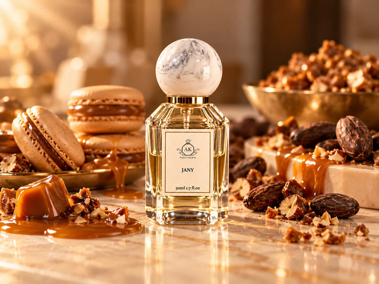 Collection Gourmand – parfum A&K entouré de caramel, macarons et praliné